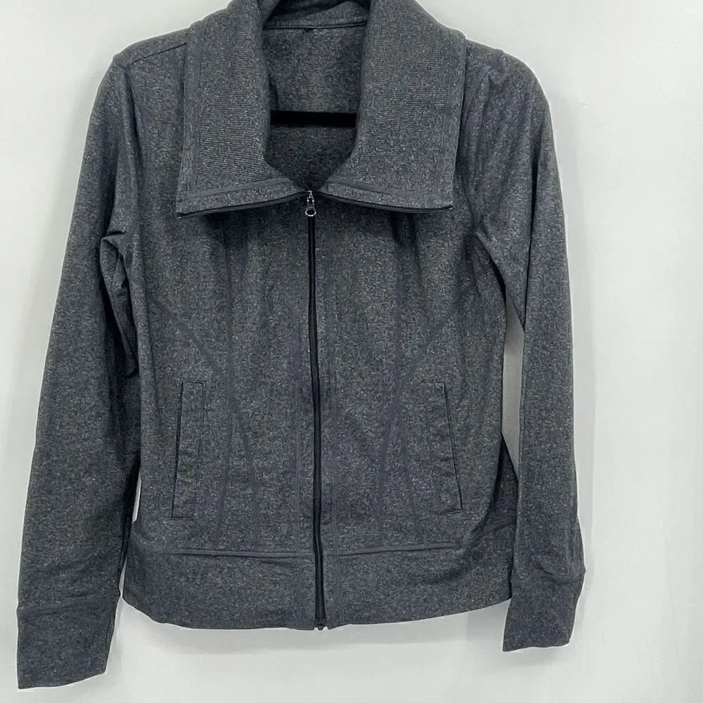 Prana Cori Dark Gray Full Zip Activewear Heather Knit Jacket Medium